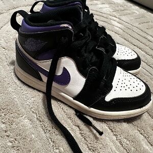 Nike Jordan Kids Black, White, and Purple Sneakers